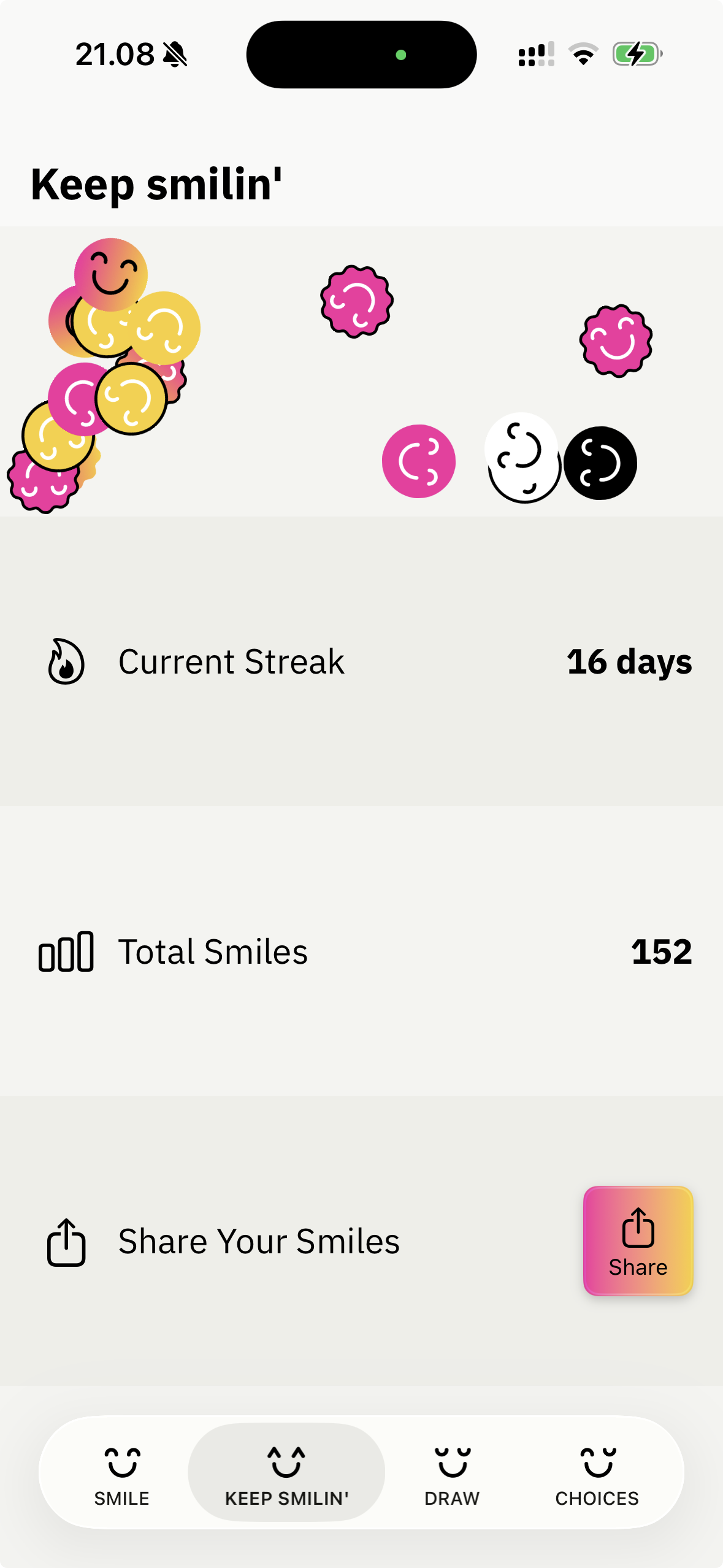 KeepSmilin' streak calendar view